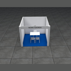 <strong> STAND 3x3</strong> <br> Comprende: moquette, 1 faretto luce, 1 cestino, 1 presa elettrica, 1 appendiabiti, 1 tavolo, 3 sedie, veletta con intestazione stand, 1kw di corrente elettrica